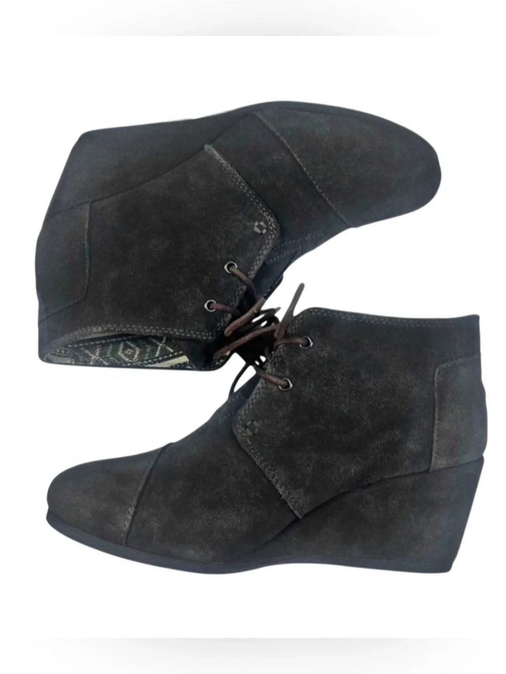 Toms Women’s Gray Suede Wedge Lace Up Bootie Sz 10